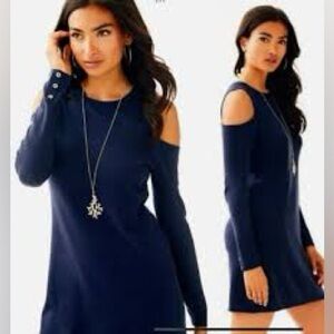 Lilly Pulitzer Black  FAIRE SWEATER DRESS Sunny Shoulders Crew Neck XS(g